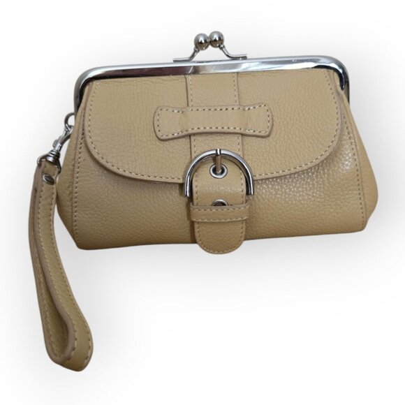 Talbots Leather Kiss-Lock Wristlet in Beige - Picture 1 of 9